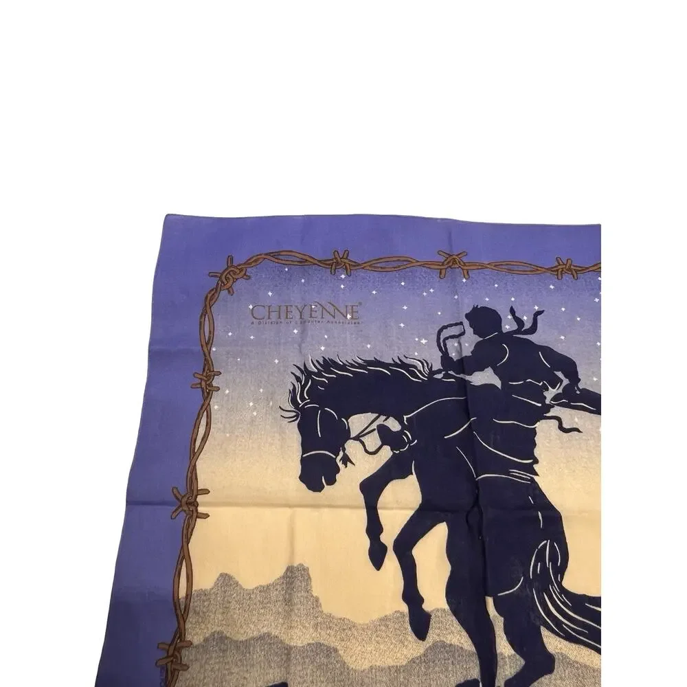 Vtg Cheyenne Cowboy Rodeo Bandana Blue Cotton USA Made 50/50